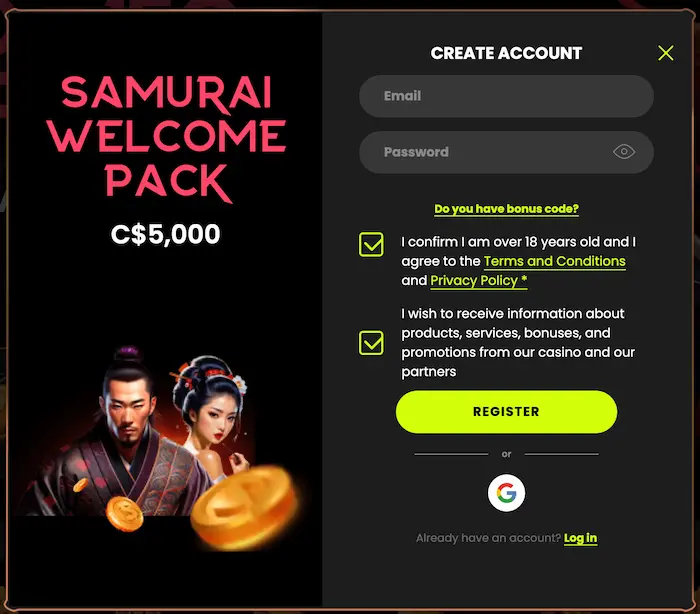 SpinSamurai Casino CA reg